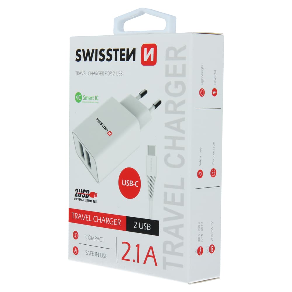 KARIKUES SWISSTEN 2x USB 2.1A + USB-C 1.2M W