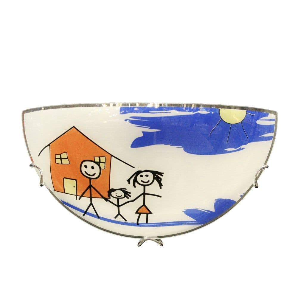 Ndriçues muri, E27, 1x60W, 1/2 Dia.30 cm, xham i lakuar me dizenjo, i tejdukshëm nga jashtë, krom