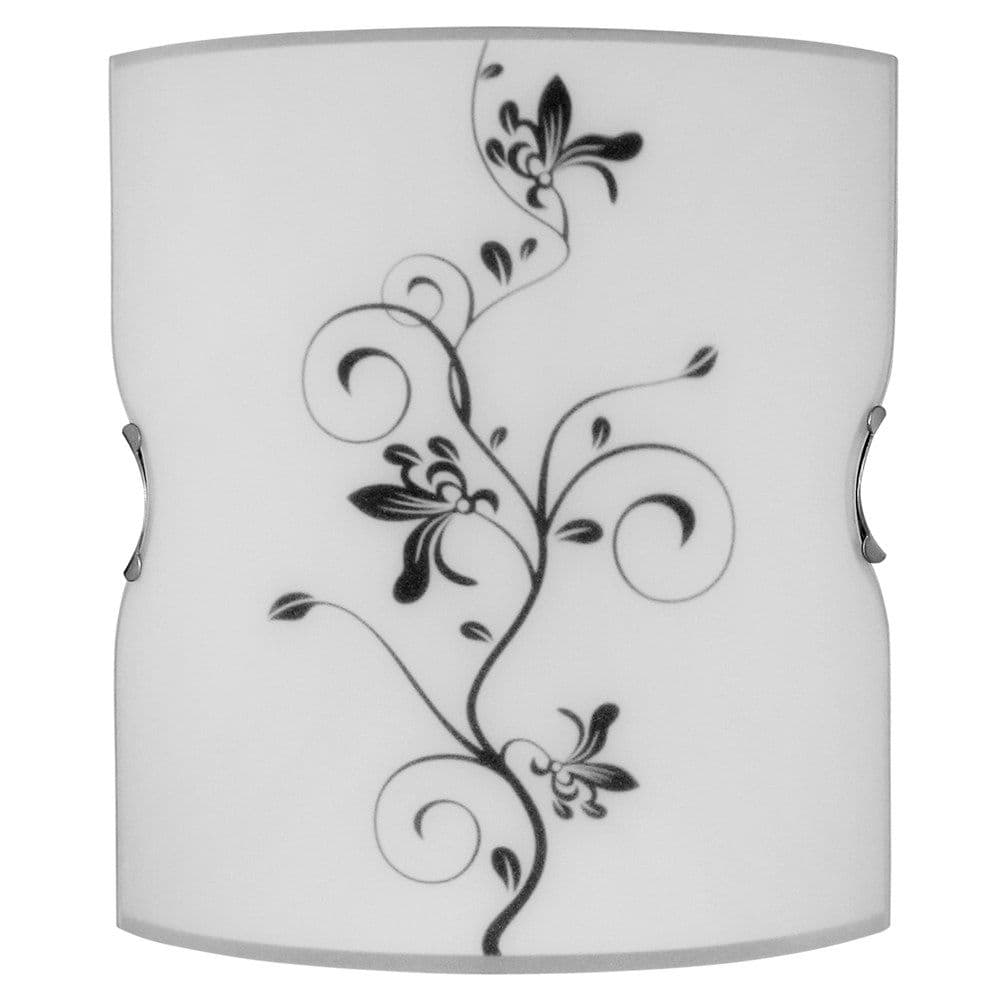 Ndriçues muri, E27, 2x60W, 30x27 cm, xham i lakuar me dizenjo lulesh të zeza, nikel- satini