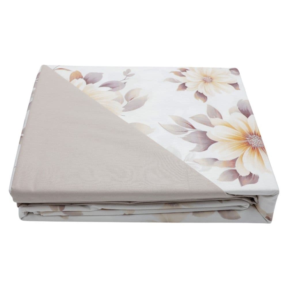 Çarçaf set, tek, zarf, pambuk, bezhë me lule, 160x240 cm; 90x190+25 cm; 50x80 cm(x1)