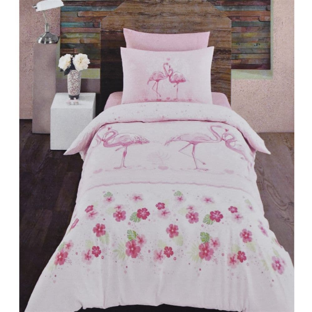 Çarçaf set, tek, pambuk, për fëmijë, me flamingo, 160x240 cm; 90x190+25 cm; 50x80 cm (x1)