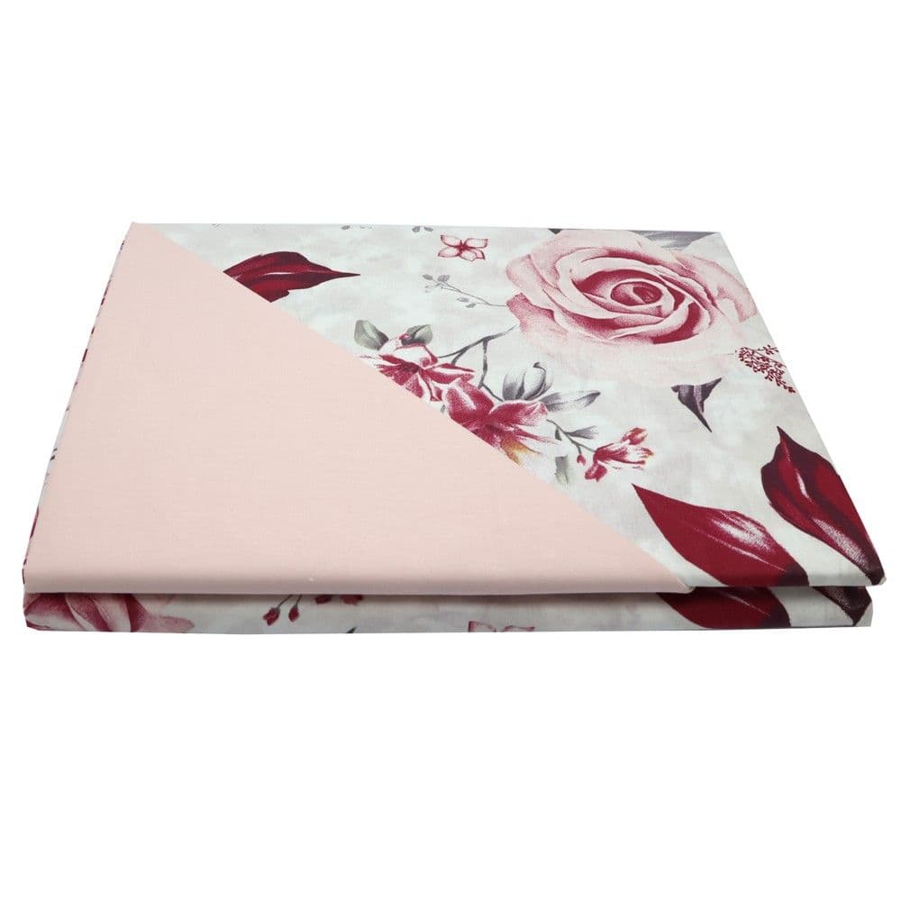 Çarçaf set, tek, pambuk, rozë e lehtë me lule, 160x260 cm; 90x190+ 25 cm; 50x80 cm (x1)
