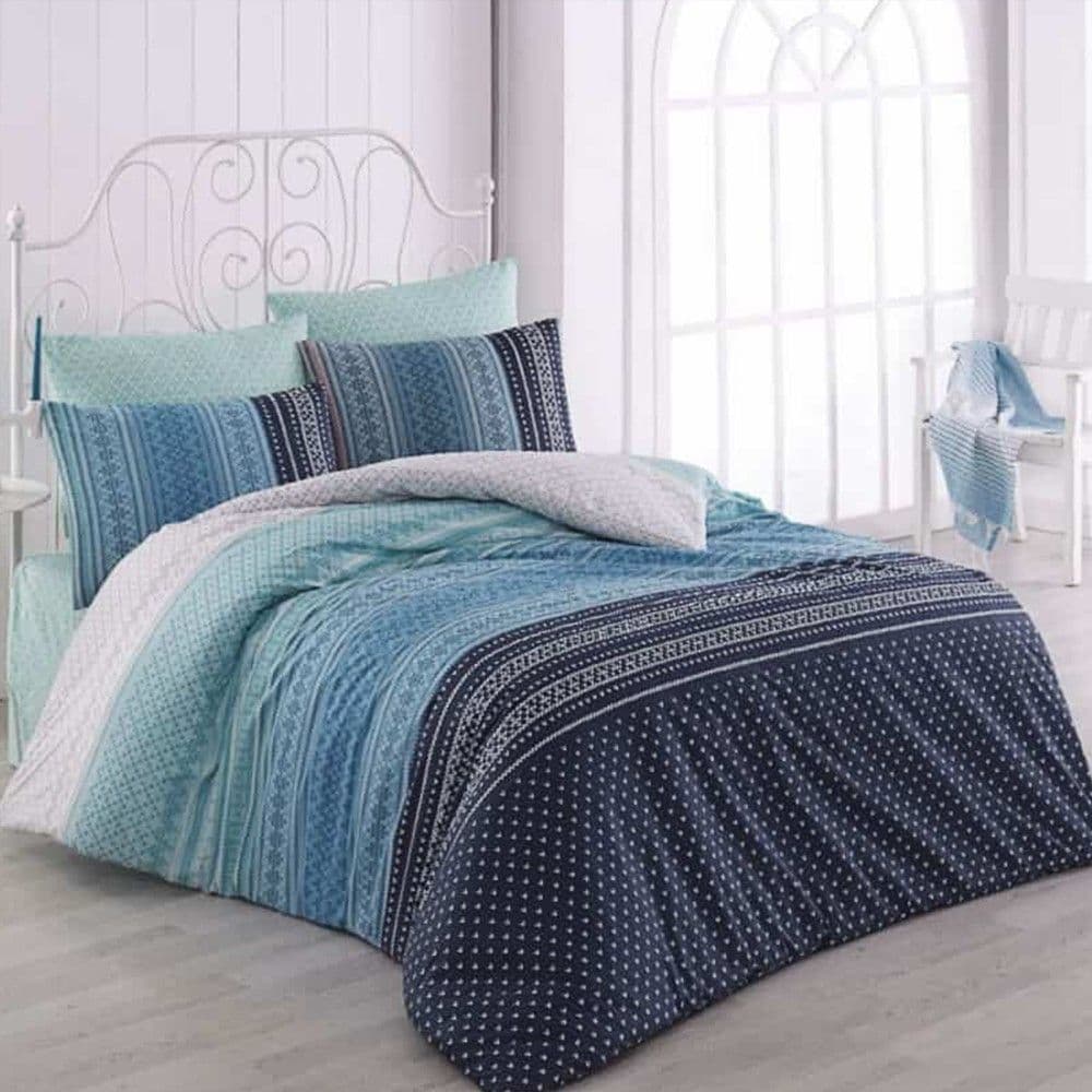 Çarçaf set, tek, pambuk, jeshile/blu, 165x240 cm; 90x190 cm; 50x80 cm (x1)