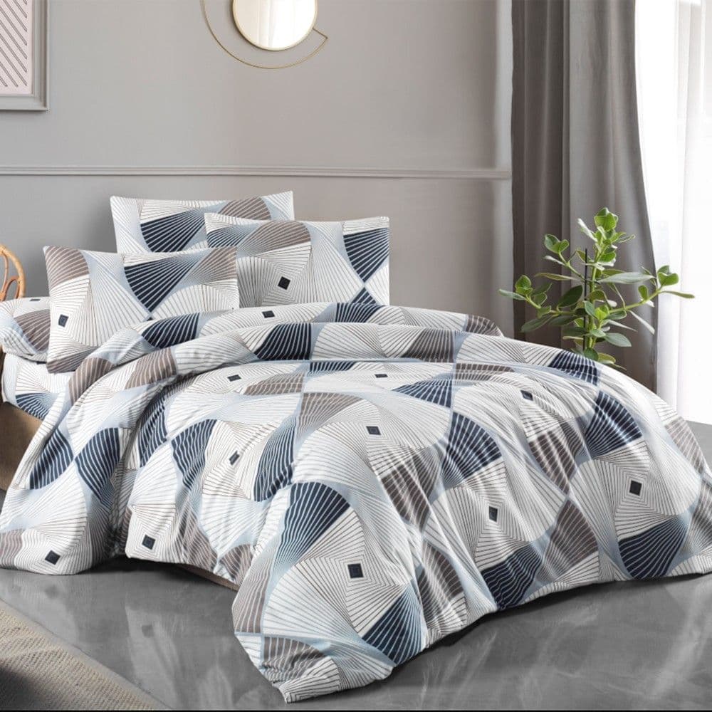 Carcafe set, dopjo, fanellate, kafe/blu/e zezë/e bardhë, 240x240 cm; 160x190 cm; 50x80 cm (x2)