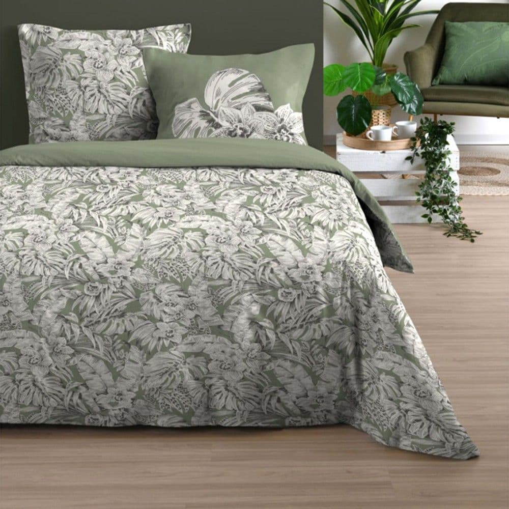 Çarçaf set, Vert, dopjo, pambuk, jeshile/bezhë , 260x240 cm;63x63 cm(x2)