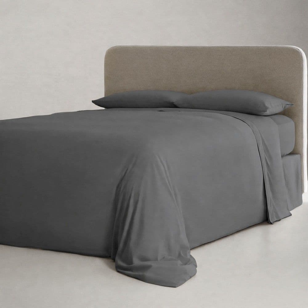 Çarçaf set, dopjo, 100% poliestër, gri e errët, 240x260 cm (pa llastik); 160x200+30 cm (me llastik); 50x80+10 cm(2)
