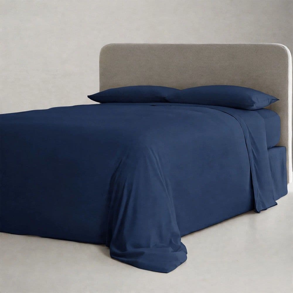 Çarçaf set, dopjo, 100% poliestër, blu e errët, 240x260 cm (pa llastik); 160x200+30 cm (me llastik); 50x80+10 cm(2)