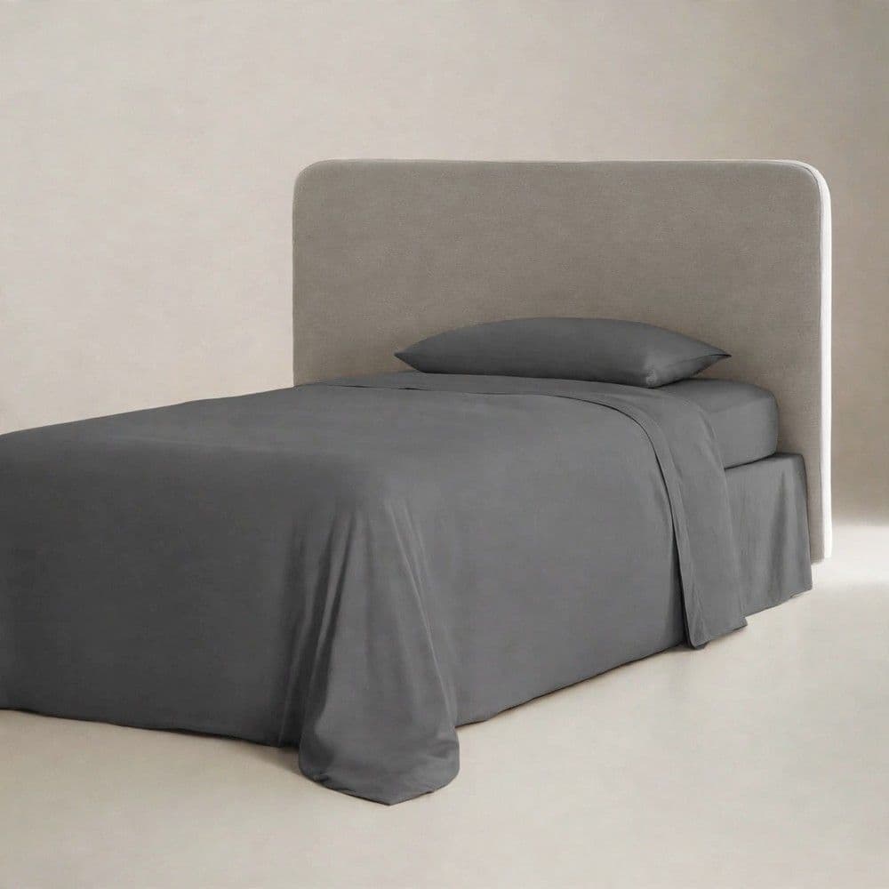 Çarçaf set, tek, 100% poliestër, gri e errët, 160x240 cm (pa llastik); 90x200+30 cm (me llastik); 50x80+10 cm