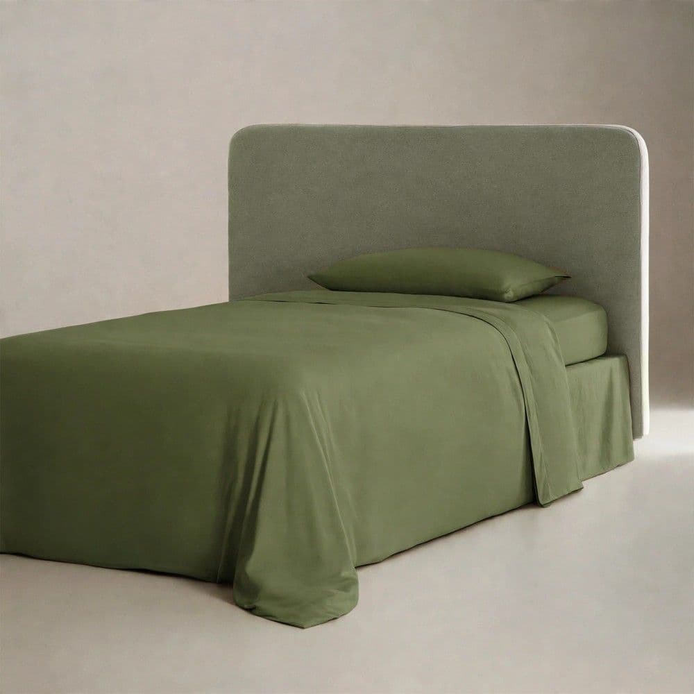 Çarçaf set, tek, 100% poliestër, jeshile e errët, 160x240 cm (pa llastik); 90x200+30 cm (me llastik); 50x80+10 cm