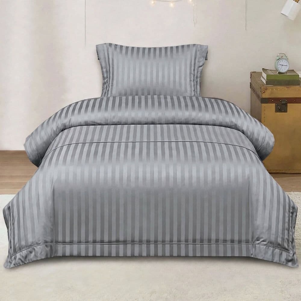 Set këllëf jorgani tek, poliestër+saten, gri, 160x220 cm; 90x200+30 cm (me llastik); 50x75 cm