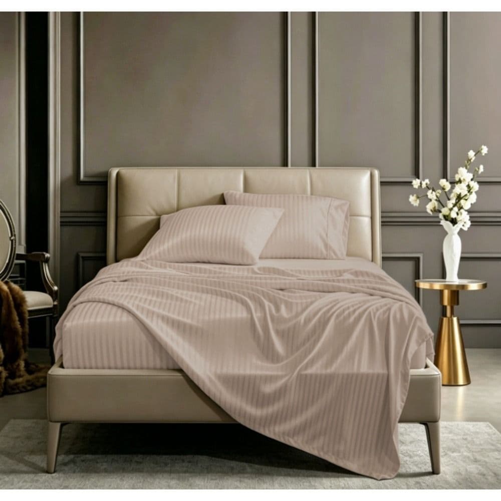 Çarçaf dopjo set, poliestër+saten, bezhë, 240x260 cm; 160x200+30 cm (me llastik); 50x75 cm (x2)