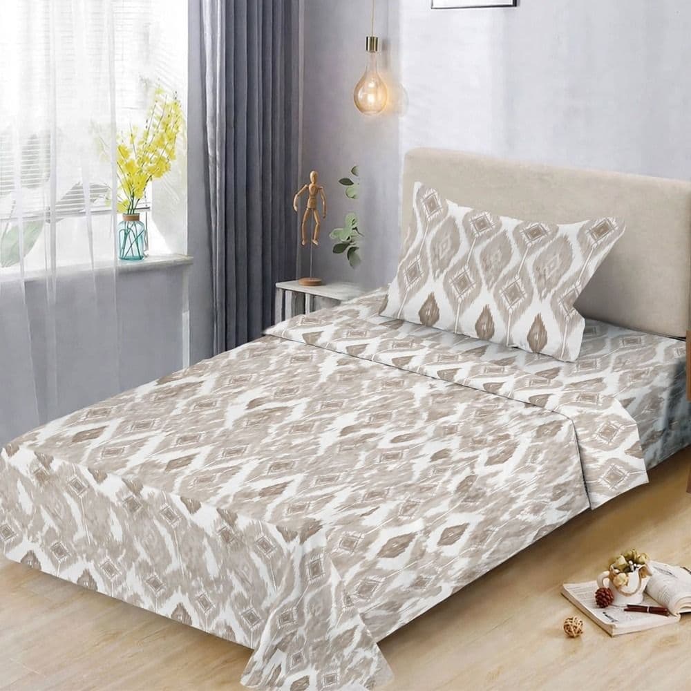 Çarçaf tek set, poliestër, e bardhë/bezhë, 160x230 cm; 90x200+30 cm (me llastik); 50x70 cm