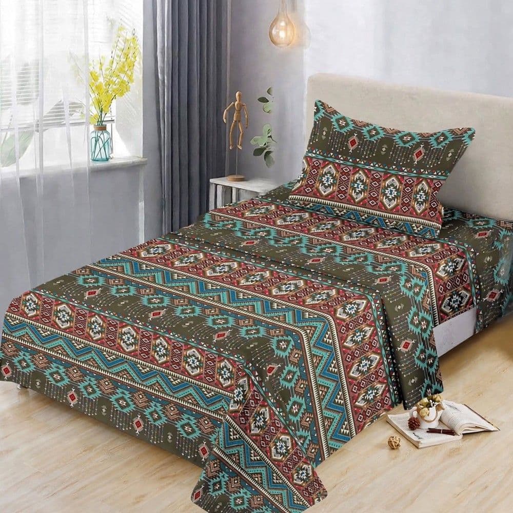 Çarçaf tek set, poliestër, me dizenjo shumëngjyrëshe, 160x230 cm; 90x200+30 cm (me llastik); 50x70 cm