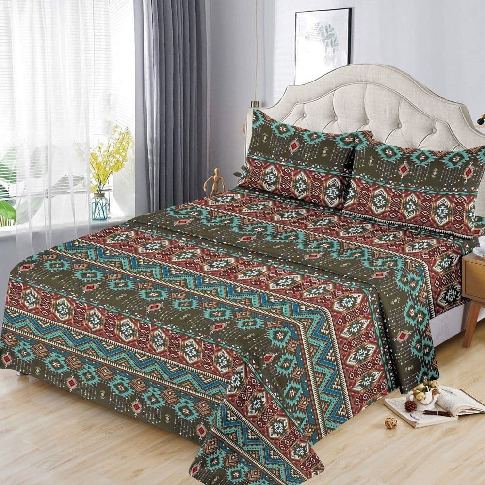 Çarçaf dopjo set, poliestër, me dizenjo shumëngjyrëshe, 230x260 cm; 160x200+30 (me llastik); 50x75 cm (x2)