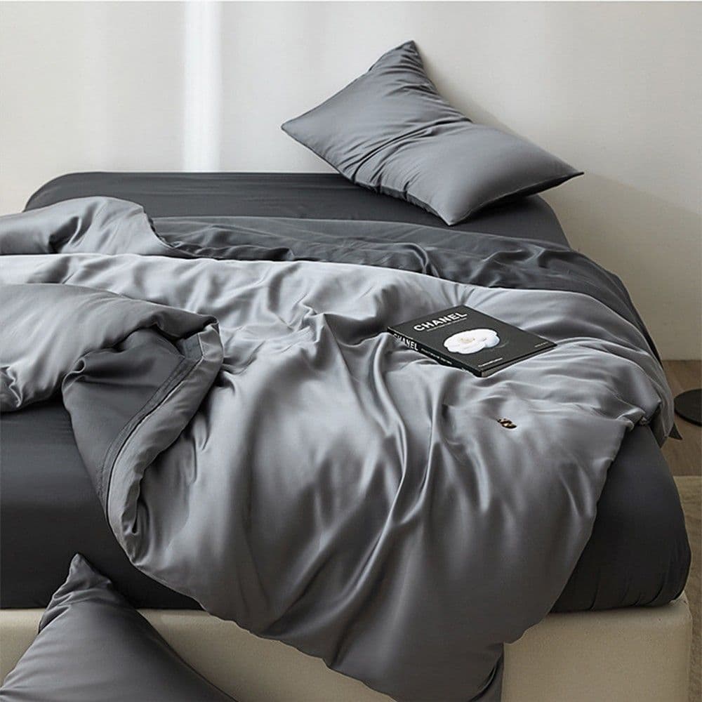 Çarçaf dopjo set, fibër tencel+pambuk, gri, 250x260 cm (x2); 48x74 cm (x2)