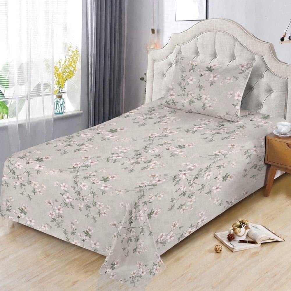 Çarçaf tek, set, 100% pambuk, rozë e lehtë (dizenjo me lule), 160x240 cm; 90x200+30 cm (me llastëk); 50x75 cm
