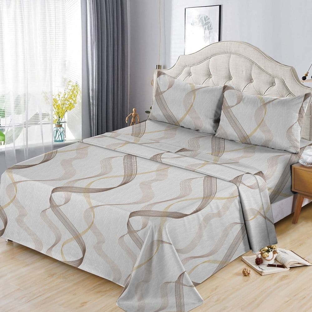 Çarçaf dopjo set, 100% pambuk, e bardhë (dizenjo me ngjyra), 240x260 cm; 50x75 cm (x2)