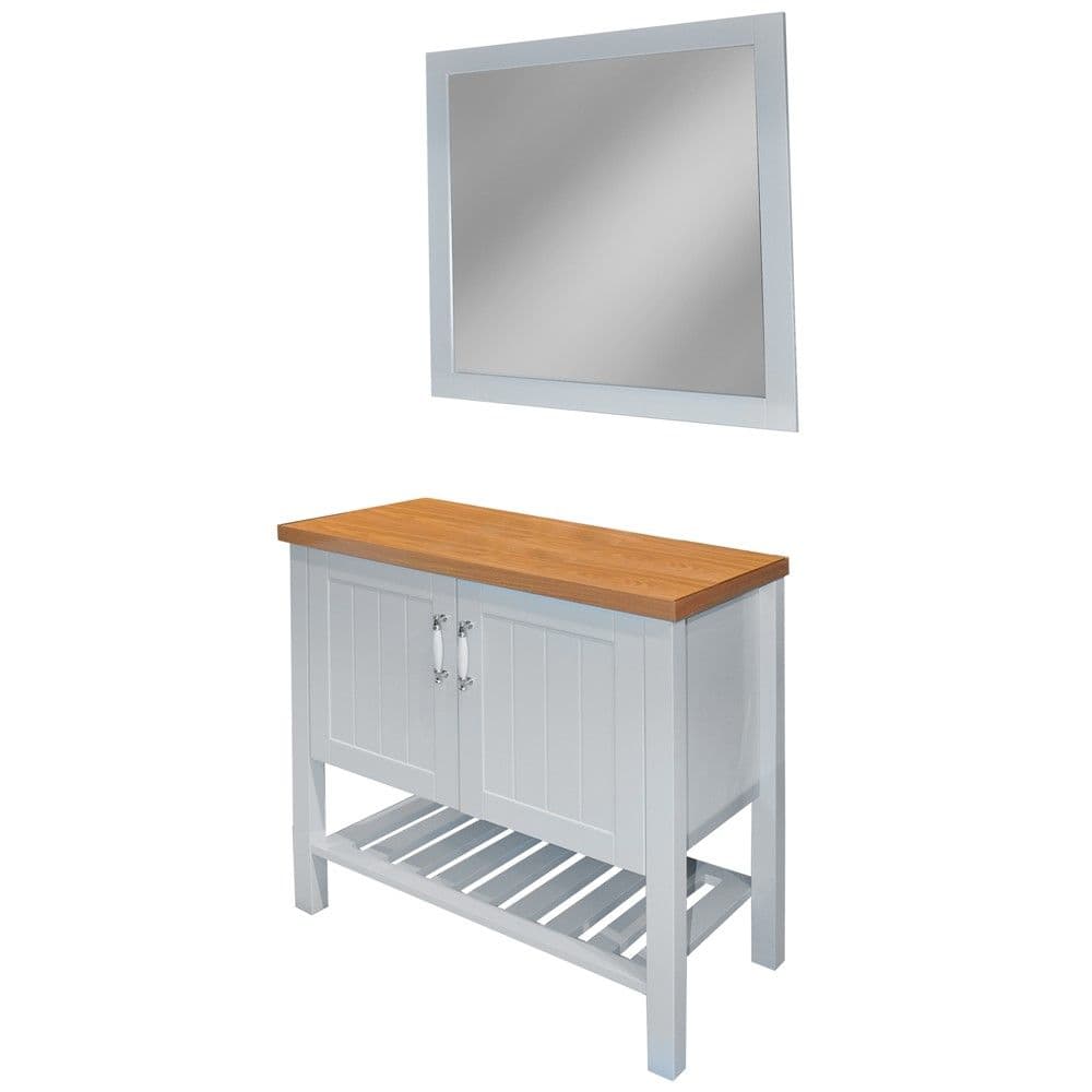 Set mobilje tualeti, Dollap lavamani: 80x46xH76 cm; Pasqyre: 60x75 cm; MDF & Porcelan & Pasqyre