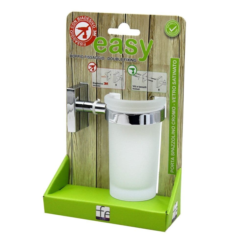 Mbajtëse furçe dhëmbësh, FERIDRAS, EASY, me montim në mur, xham, çelik, I kromuar