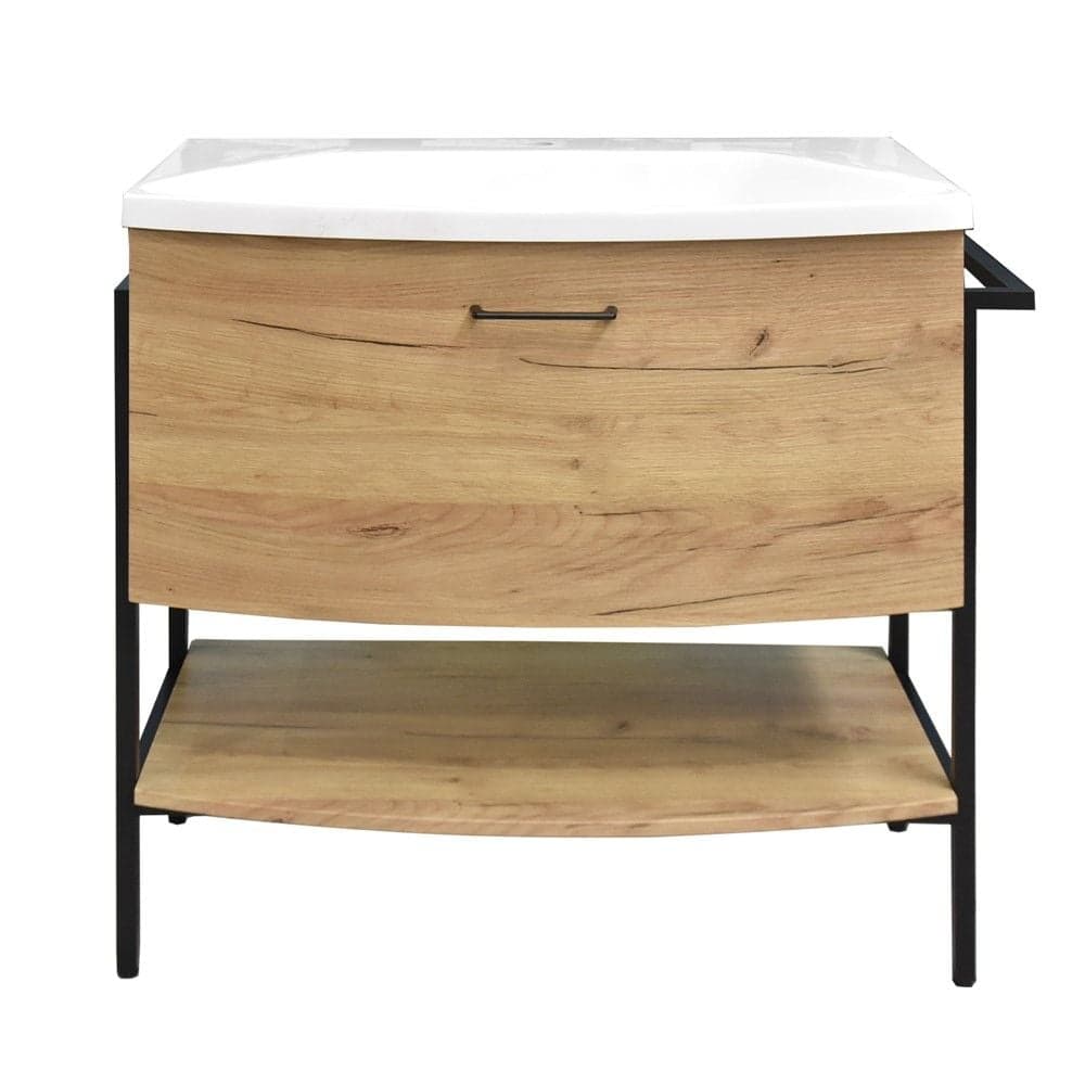 Set mobilje tualeti, strukturë metalike, mdf, lisi/ e zezë mat, 90x48xH86 cm + Lavaman 81x48 cm