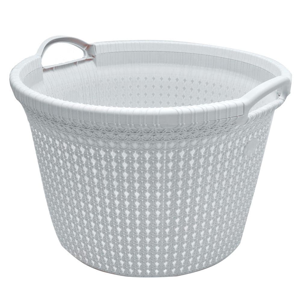 Kosh rrobash, Knit, 35 lt, i rrumbullakët, plastik, i bardhë, 48.6x45.2x32.6 cm