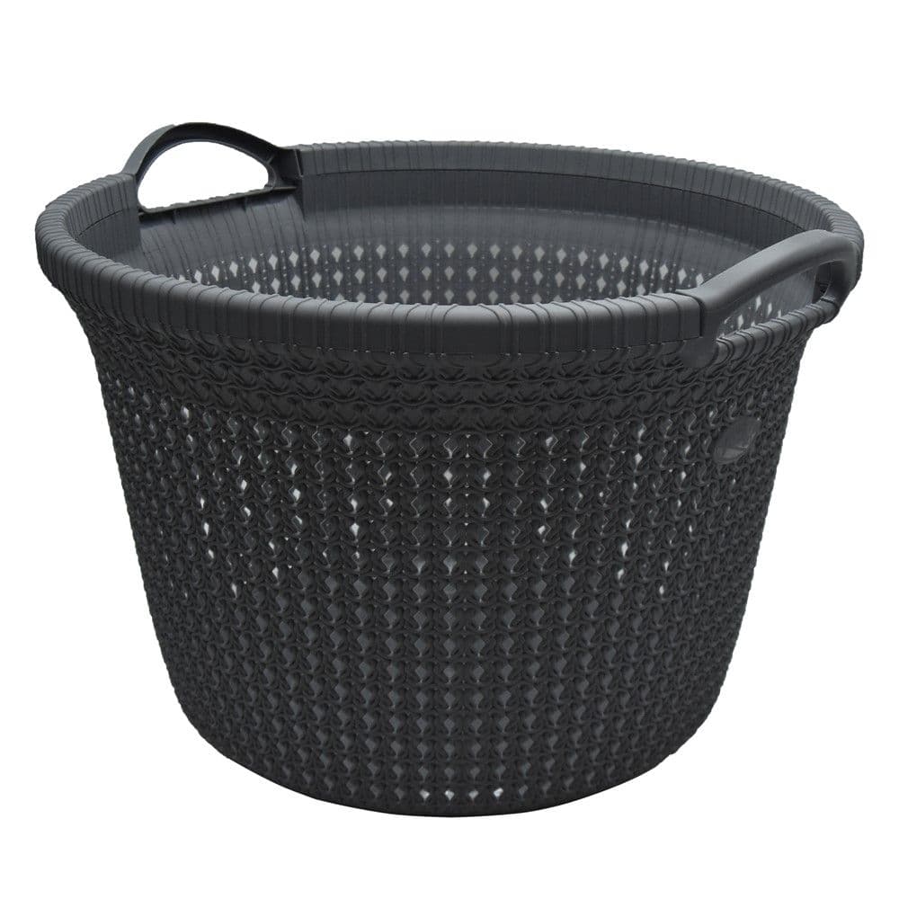 Kosh rrobash, Knit, 35 lt, i rrumbullakët, plastik, antrasit, 48.6x45.2x32.6 cm