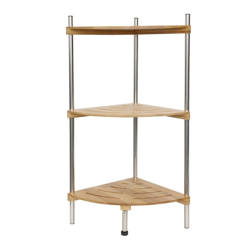 Raft tualeti, 3 nivele, këndore, metal/bambu, argjend/bambu, 29x29H70.5 cm