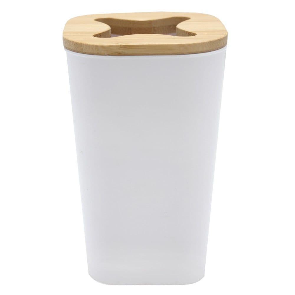 Mbajtëse furçe dhëmbësh, plastik/bambu, e bardhë/bambu natyrale, 7.5x7.5xH12cm