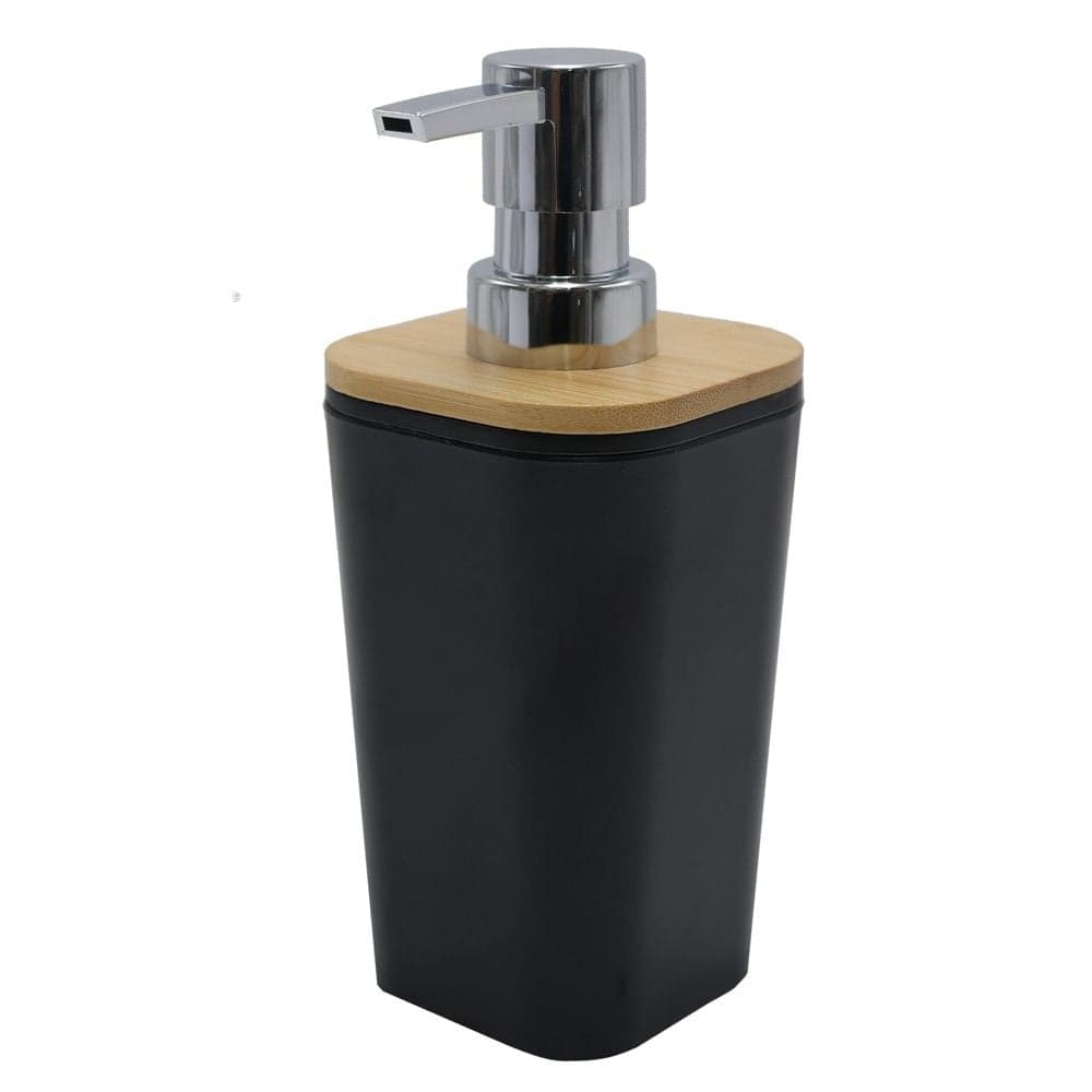 Dispenser sapuni I lëngshëm, plastik/bambu, e zezë/bambu natyrale, 7.5x7.5xH17cm