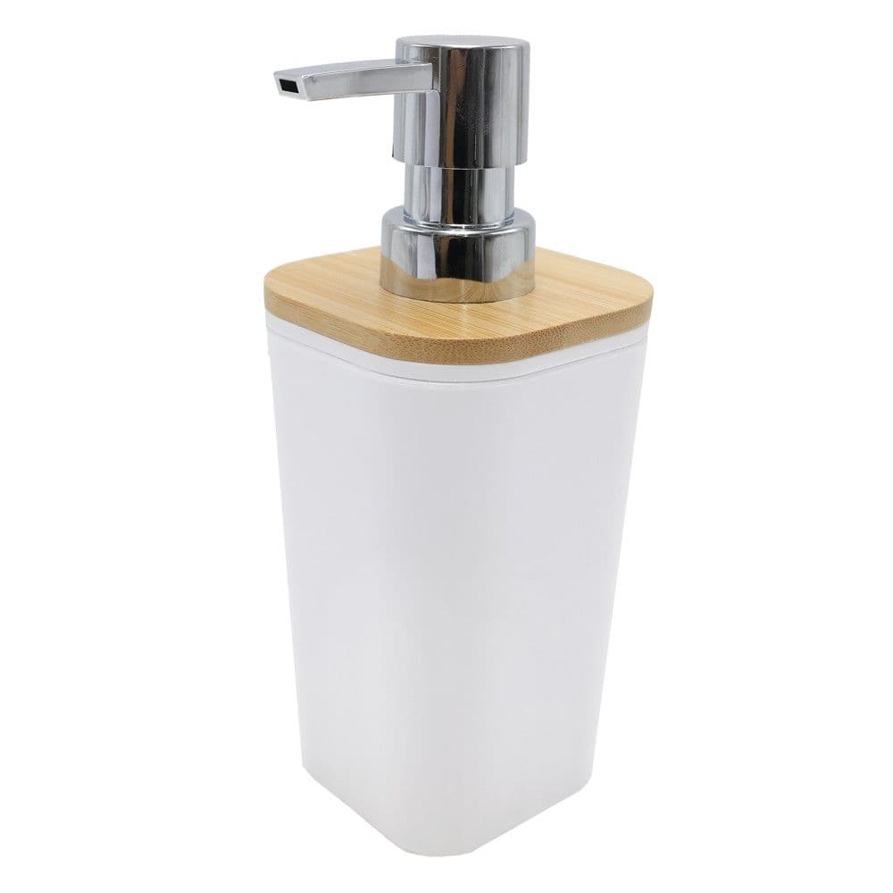 Dispenser sapuni I lëngshëm, plastik/bambu, e bardhë/bambu natyrale, 7.5x7.5xH17cm