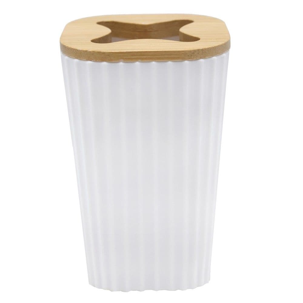 Mbajtëse furçe dhëmbësh, plastik/bambu, e bardhe/bambu natyrale, 7.5x7.5xH12cm