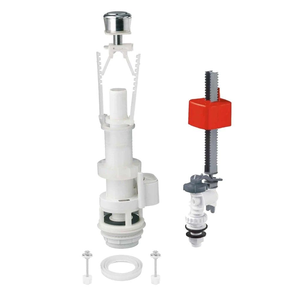 Set mekanizëm shkarkimi, 2 butona + galexhant vertikal, 3/8'', plastik, i bardhë