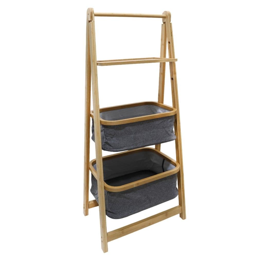 Raft shumfuksional, Iwaki, Bambu, Stof, Natyrale, Gri, 1 mbajtëse, 1 nivel, 42x33x139 cm