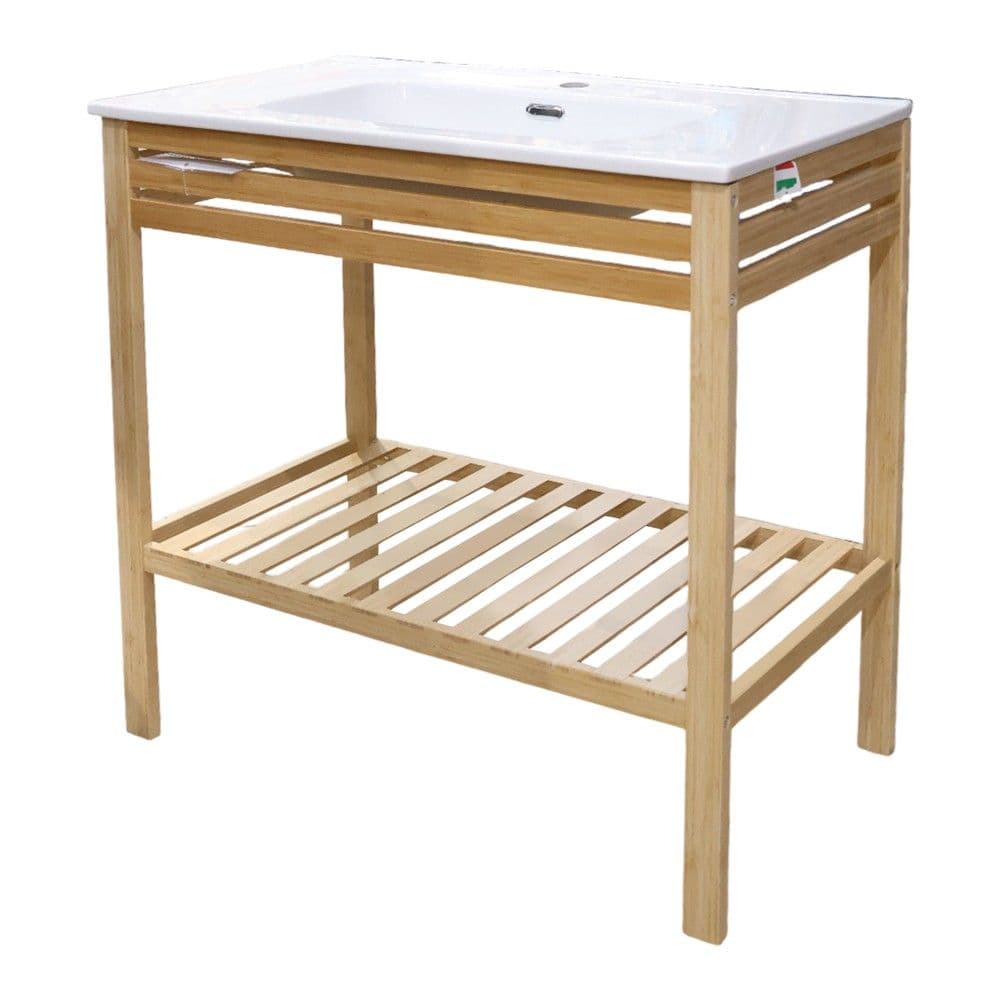 Set mobilje tualeti ''Mistra'' mbështetur në tokë në material bambu, qeramik. Përmasat : H81 x W81 x D47 cm