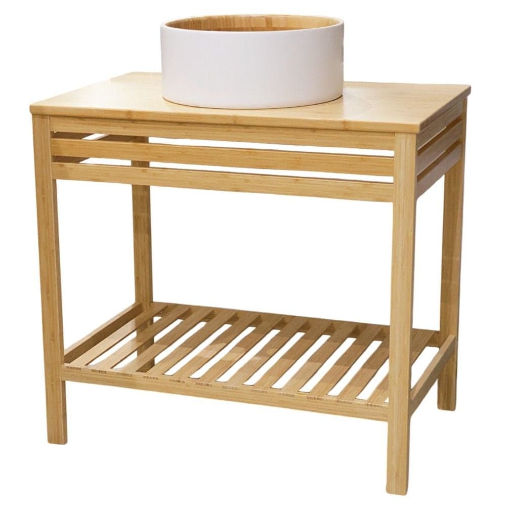 Set mobilje tualeti ''Ouvri'' mbështetur në tokë në material bambu, lavaman bambu. Përmasat : H83 x W99 x D49 cm