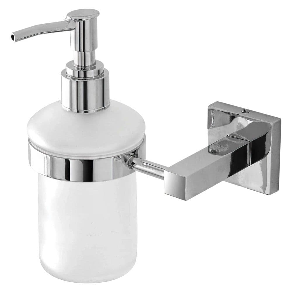 Dispenser sapuni ''Rock'' në material inoks ngjyrë argjend. Përmasat, H : 15 cm, D : 6.5 cm.