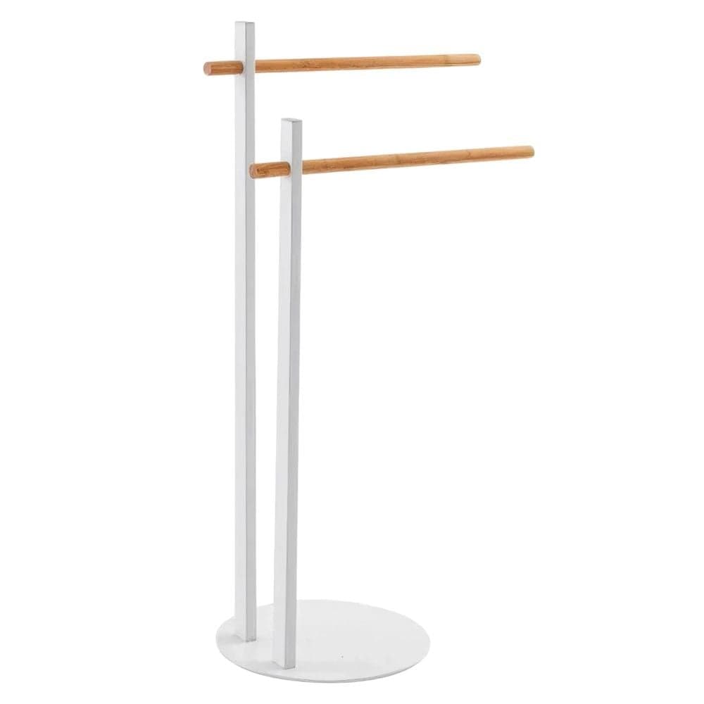 Varëse peshqiri në material inoks ngjyrë e bardhë, dru natyral. Përmasat, H : 80 cm, ⌀ : 22 cm