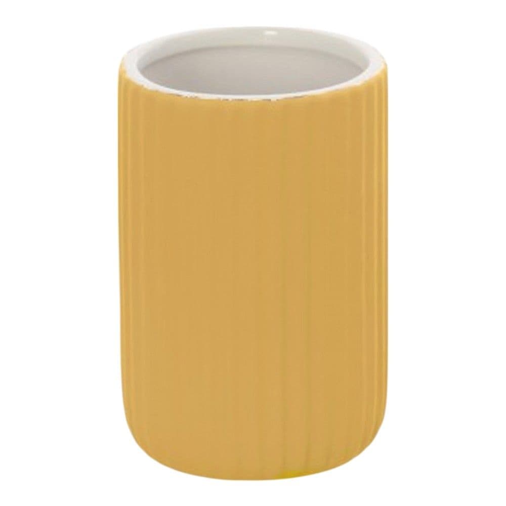 Mbajtëse furçe dhëmbësh ''Color'' në material qeramik ngjyrë e verdhë. Përmasat, H : 11.5 cm, Ø : 7 cm