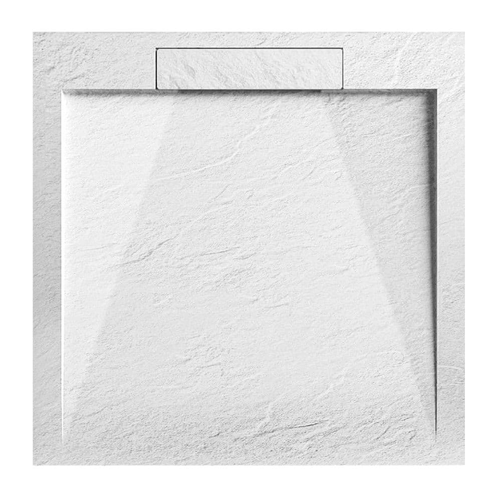 Set pllakë dushi+ piletë shkarkimi, rezinë , me efekt guri, e bardhë, 80x80xH2.5 cm
