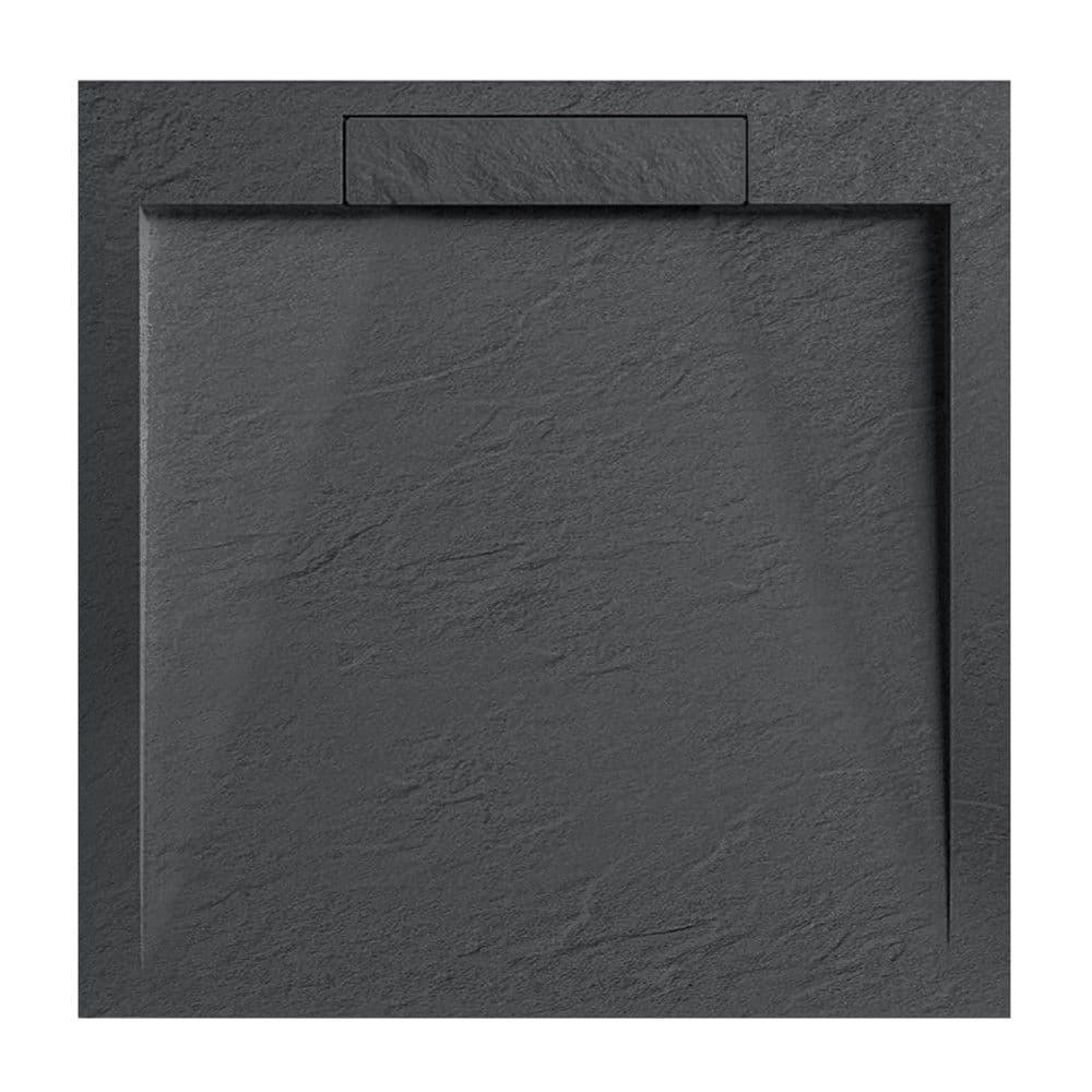 Set pllakë dushi+ piletë shkarkimi, rezinë , me efekt guri, gri e errët, 80x80xH2.5 cm