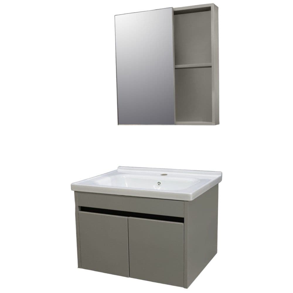 Set mobilje tualeti, me montim në mur, alumin, Përmasat: W 60 cm x D 46 cm. Pasqyra: W 60 cm x D 11 cm x H 60 cm