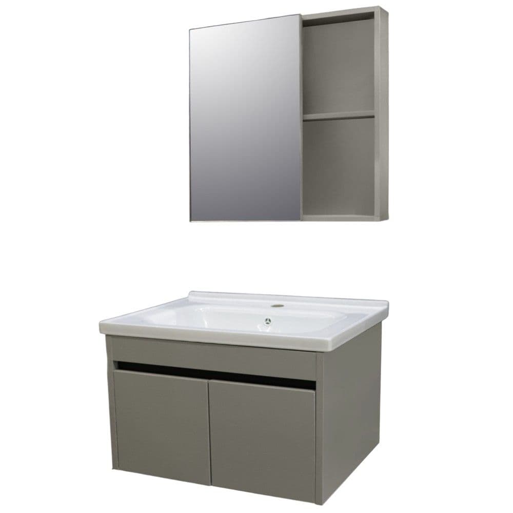 Set mobilje tualeti, me montim në mur, alumin, Përmasat: W 80 cm x D 46 cm. Pasqyra: W 60 cm x D 11 cm x H 80 cm