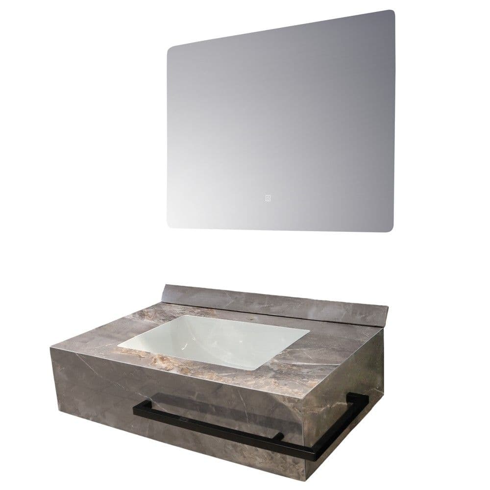 Set mobilje tualeti, me montim në mur, gur i sintetizuar, Përmasat: W 80 cm x D 50 cm x H 20 cm. Pasqyra LED: W 80 cm x H 60 cm