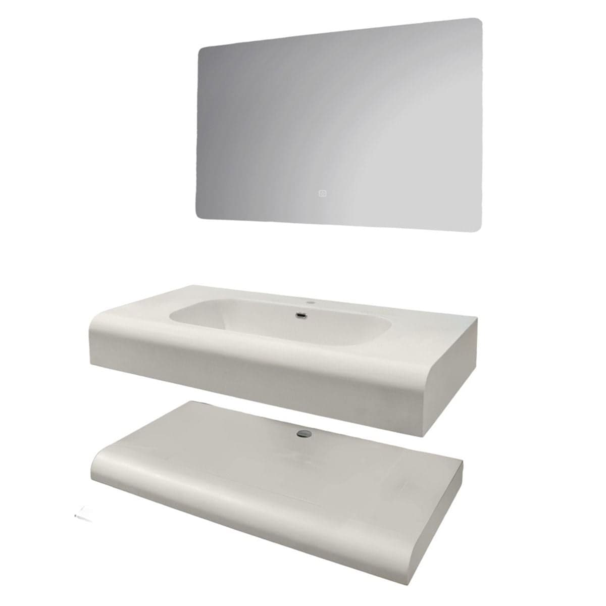 Set mobilje tualeti, me montim në mur, gur i sintetizuar, Përmasat: W 100 cm x D 50 cm x H 15 cm. Pasqyra LED: W 100 cm x H 60 cm