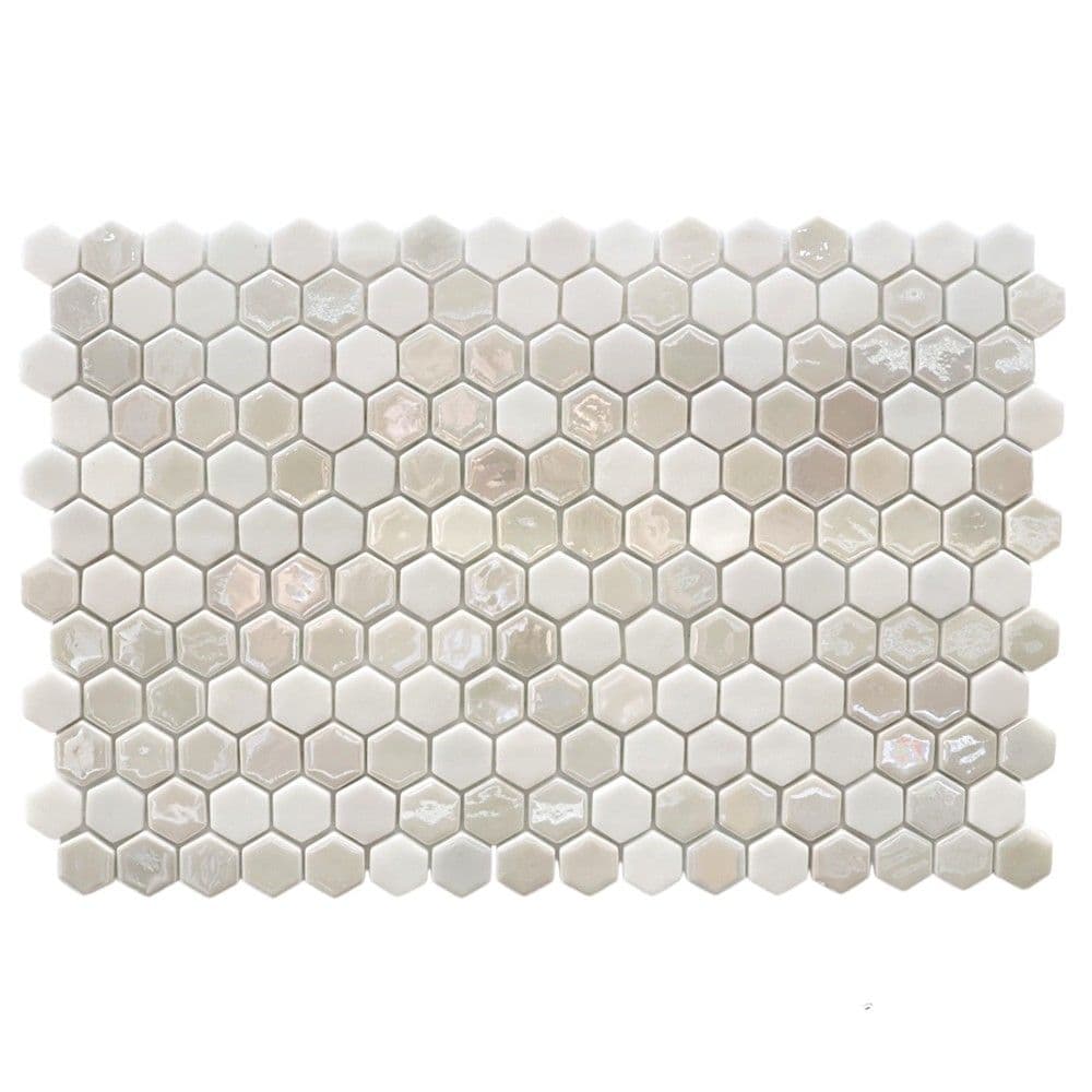 Mozaik per shtrim dhe veshje, Hexa Artistic Blend Sugar White, pllakëza 3x3.4 cm, xhami, 32.5x51.5 cm