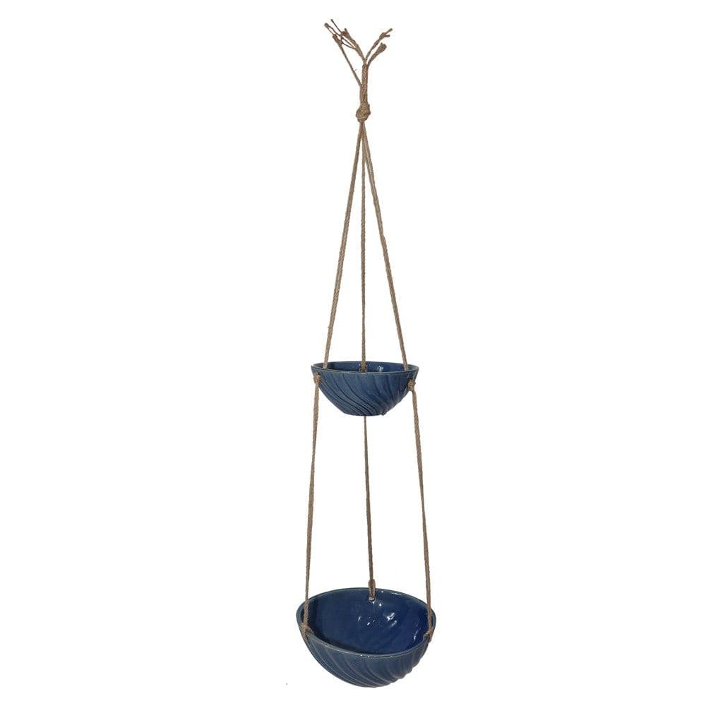 Vazo lulesh set 2 copë, qeramike, blu, Ø19 xH8 cm; Ø26.5 xH10 cm