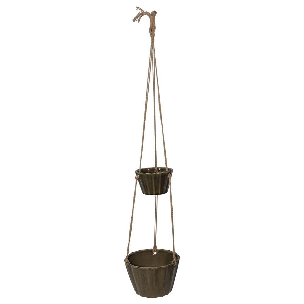 Vazo lulesh set 2 copë, qeramike, kafe, Ø14.5xH9 cm; Ø22 xH13.5 cm