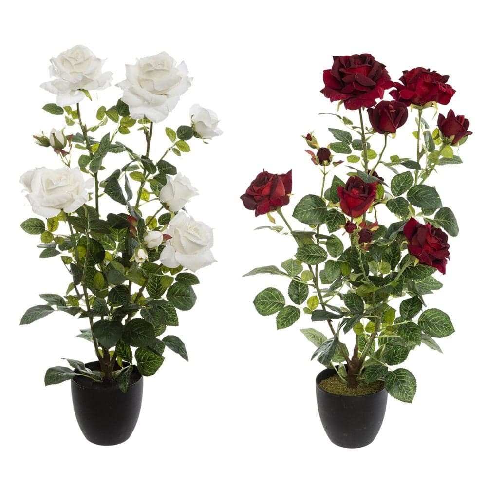 Lule artificiale, Velvet Rose, polietilen/çimento, e bardhë/e kuqe, 38x38xH74cm
