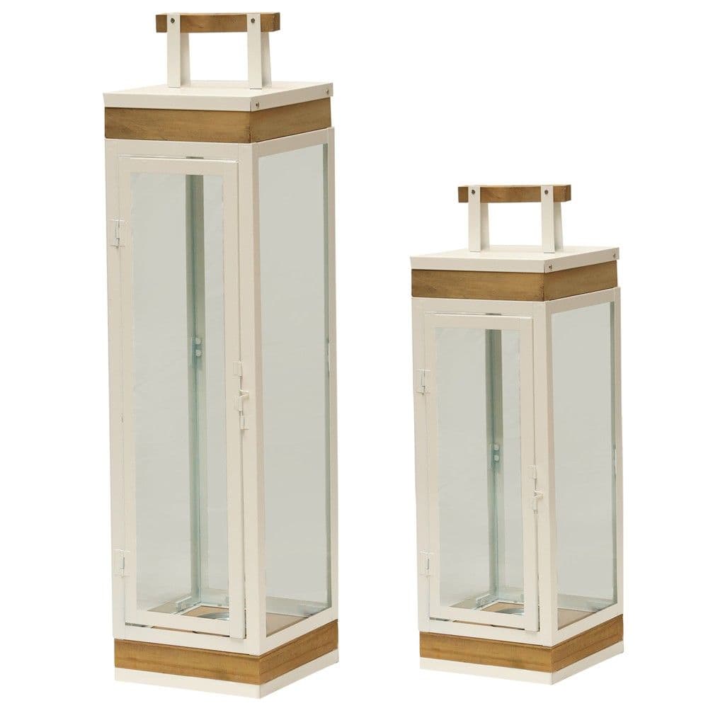 Fener dekorues set, 2 copë, metal/xham/dru, bardh/e zi, 17xH35 cm; 17xH68 cm