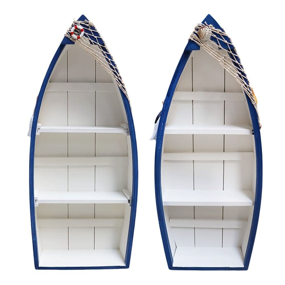 Raft dekorativ, Varkë, druri, e bardhë/blu, 25.5x11x61 cm;19x8x48 cm